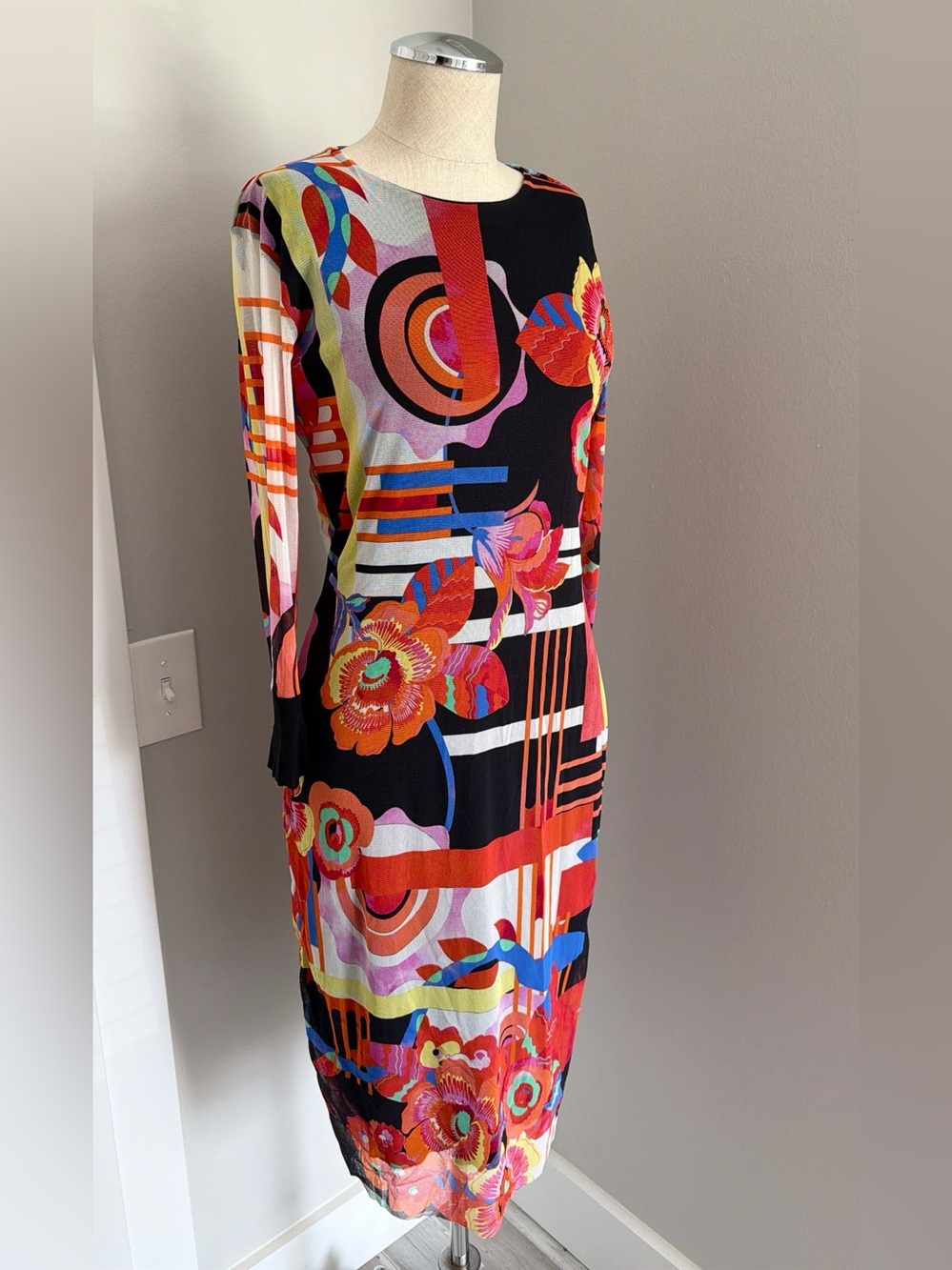 Petit Pois by Viviana G Multicolor Floral Mesh Sheath Dress L